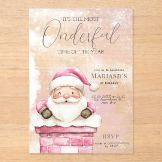 Aquarell Rosa Weihnachten 1. Geburtstag Acryleinladungen