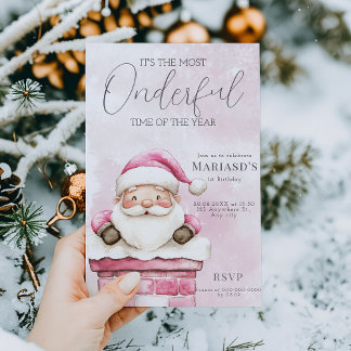 Aquarell Rosa Weihnachten 1. Geburtstag Einladung