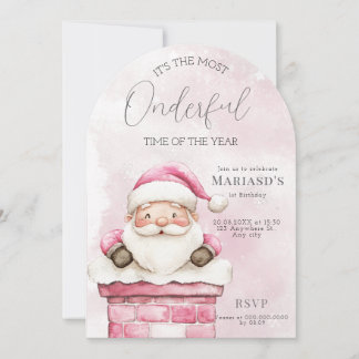 Aquarell Rosa Weihnachten 1. Geburtstag Einladung