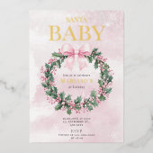 Aquarell Rosa Weihnachten 1. Geburtstag Folieneinladung (Vorderseite)