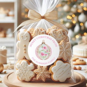 Aquarell-Rosa-Weihnachts-Schmuck-Geschenk Runder Aufkleber