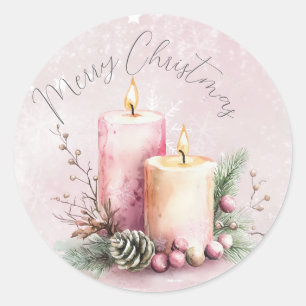 Aquarell Rosa Weihnachtskerze 1. Geburtstag Runder Aufkleber
