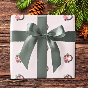 Aquarell-Rosa-Weihnachtsstern-Kranzmuster Geschenkpapier