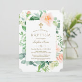 Aquarell Rosa weiße Blume rahmen Taufe Einladung (Stehend Vorderseite)