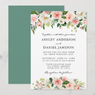 Aquarell-Rosa-Weiße-Blumen-Hochzeit Einladung