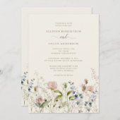 Aquarell Rosa Wildblume Blumenzwiebelblume Elfenbe Einladung (Vorne/Hinten)