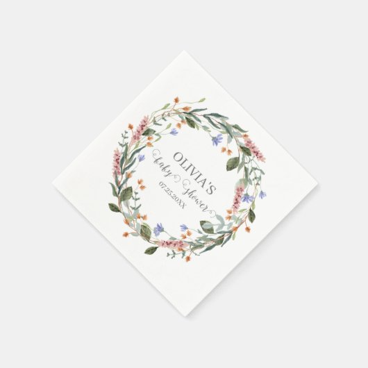 Aquarell Rosa Wildblume Rustikale Boho Babydusche Serviette (Ecke)