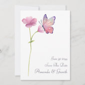 Aquarell Rosa Wildblume Schmetterling Save the Dat Einladung (Vorderseite)