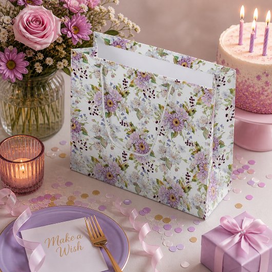 Aquarell-Rosa-Wildblumen-Blumendesign Große Geschenktüte