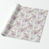 Aquarell-Rosa-Wildblumen-Blumenmuster Geschenkpapier (Ungerollt)