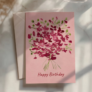 Aquarell-Rosa-Wildblumenstrauß-Geburtstag Karte