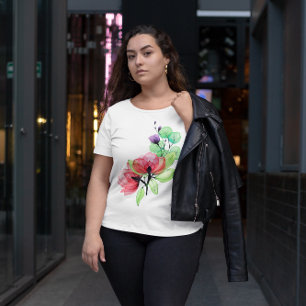 Aquarell Rosa Wilde Rose Lila Wilde Blume Große Größe T-Shirt
