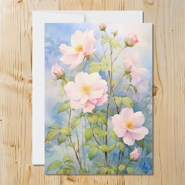 Aquarell Rosa Wilde Rose Set gegen einen blauen Hi Feiertagskarte