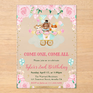 Aquarell-Rosa-Zirkustiere-Geburtstagsfeier Acryleinladungen