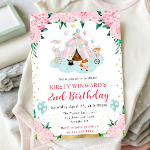Aquarell Rosa Zirkustiere Kindergeburtstag Einladung