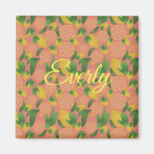 Aquarell Rosa Zitronenfrucht Personalisiert Magnet