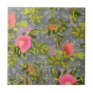 Aquarell rosafarbene Blumen botanisch floral retro Fliese
