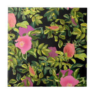 Aquarell rosafarbene Blumen botanisch floral retro Fliese