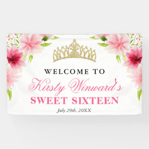 Aquarell rosafarbene Blumen Willkommen Sweet Sixte Banner