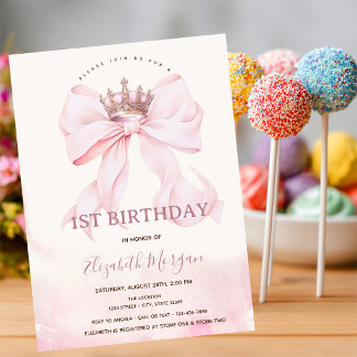 Aquarell-Rosafarbene Bogenkrone 1. Geburtstag Einladung