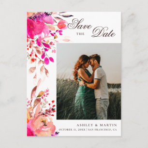 Aquarell rosafarbene florale Hochzeit Merken Sie s Postkarte