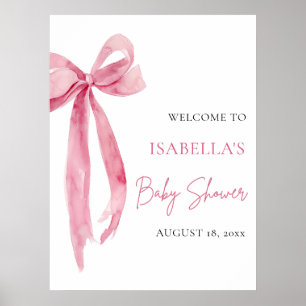 Aquarell-Rosafarbene Schleife Coquette Baby Shower Poster