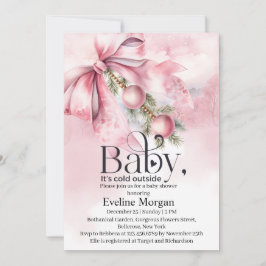 Aquarell-Rosafarbene Schleife mit Kügelchen Baby S Einladung