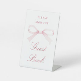 Aquarell-Rosafarbenes Schleifen-Gästebuch Sockelschild