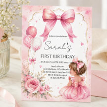 Aquarell-Rosafarbenes-Schleifen-Mädchen-Geburtstag