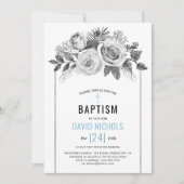Aquarell Rose Blume Blumengrau Taufe Einladung (Vorderseite)