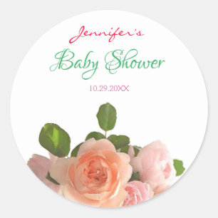 Aquarell-Rose Blume Handgeschriebene Babydusche Runder Aufkleber