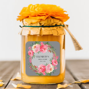 Aquarell-Rosé-Blumen-Bridal-Shower Quadratischer Aufkleber