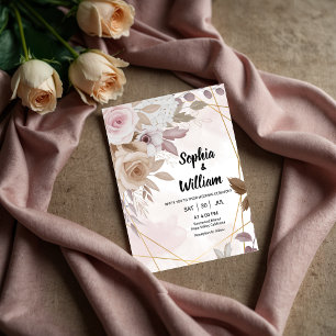 Aquarell-Rosé-Blumen-Geometrische-Elegante-Hochzei Einladung