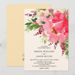 Aquarell-Rosé-Blumen-Hochzeitseinladungen