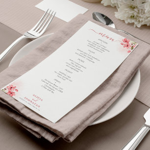 Aquarell-Rosé-Blumen-Hochzeitsmenü Menükarte