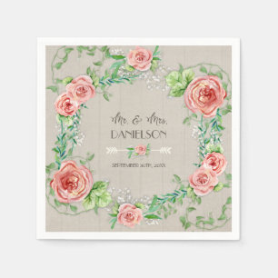 Aquarell-Rosé-Blumenkranz Rustikale Eleganz Serviette