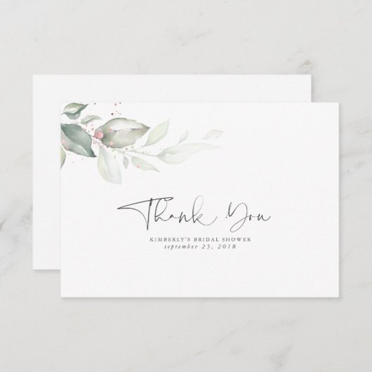 Aquarell Rose Gold Blätter Vielen Dank Dankeskarte (Vorne/Hinten)