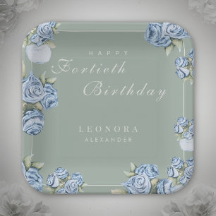 Aquarell-Rose JEDER Meilenstein Floral Geburtstag Pappteller