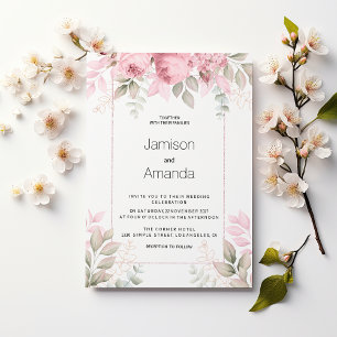 Aquarell-Rosé-Mint-Weiß-Floral-Hochzeit Einladung