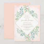 Aquarell Rose Peach floral Baby Dusche Einladung (Vorne/Hinten)