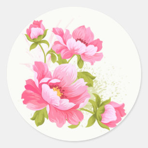 Aquarell-Rosé-Pfingstrosen-Blumenhochzeit Runder Aufkleber