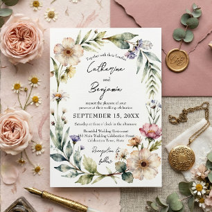 Aquarell-Rosé-Sage-Blumenkranz-Hochzeit Einladung