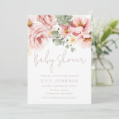 Aquarell Rose Schöne Babydusche Einladung (Stehend Vorderseite)