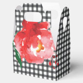 Aquarell Rose Schwarz-weiß Gingham Karo Gable Geschenkschachtel (Geöffnet)