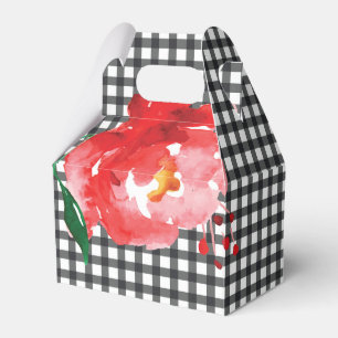 Aquarell Rose Schwarz-weiß Gingham Karo Gable Geschenkschachtel