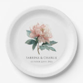 Aquarell-Rosé-Ton Pfingstrose Elegant Weiblich Pappteller (Vorderseite)