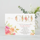 Aquarell-Rose und Gold Baby Girl Dusche Einladung (Stehend Vorderseite)