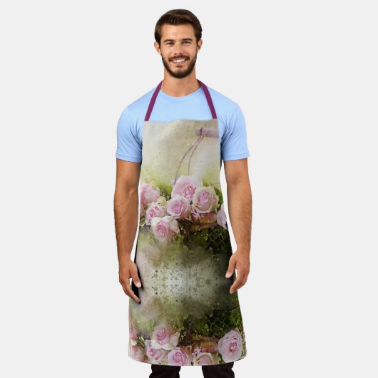 Aquarell-Rose und Korb Schürze (Getragen)