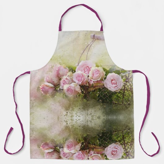 Aquarell-Rose und Korb Schürze (Vorderseite)
