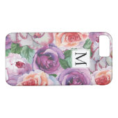 Aquarell-Rose und Monogramm Case-Mate iPhone Hülle (Rückseite (Horizontal))
